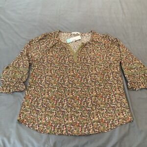 NWT BEACON APPAREL Floral Boho‎ Tunic Blouse 3/4 Sleeve Size 1X Hippy Peace Love